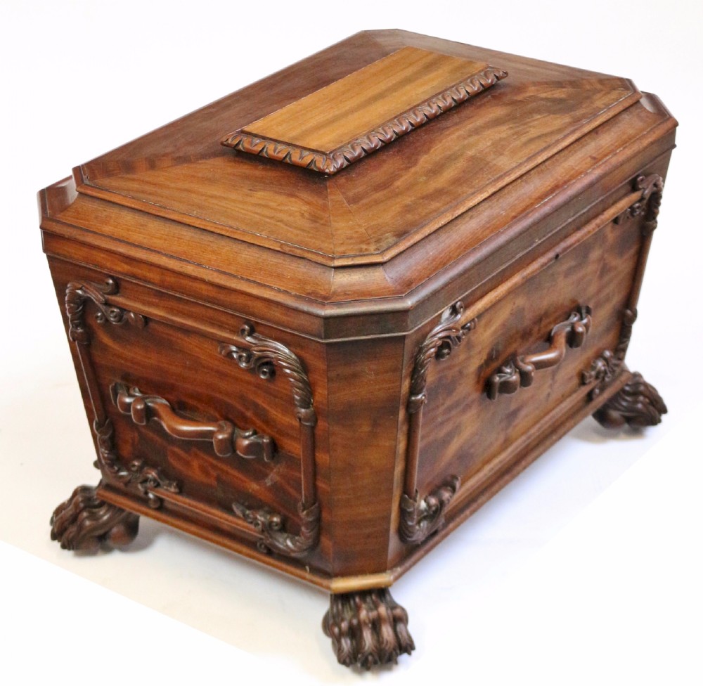 A Fine William 1V Mahogany Sarcophagus Wine Cooler with Carved Decoration View III