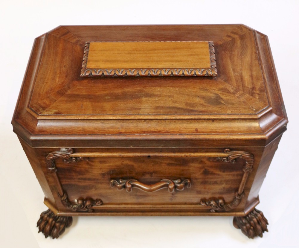 A Fine William 1V Mahogany Sarcophagus Wine Cooler with Carved Decoration View V