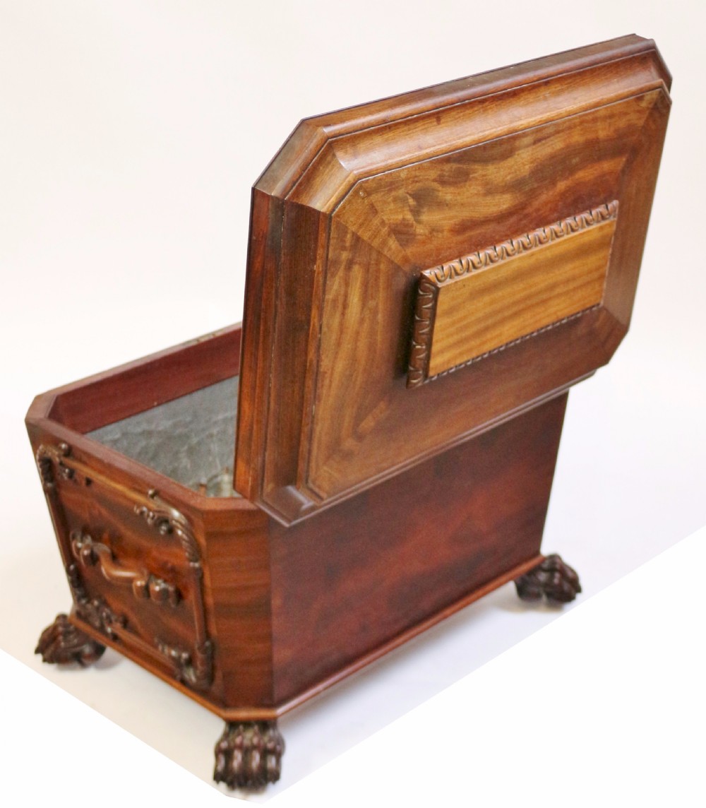 A Fine William 1V Mahogany Sarcophagus Wine Cooler with Carved Decoration View VII