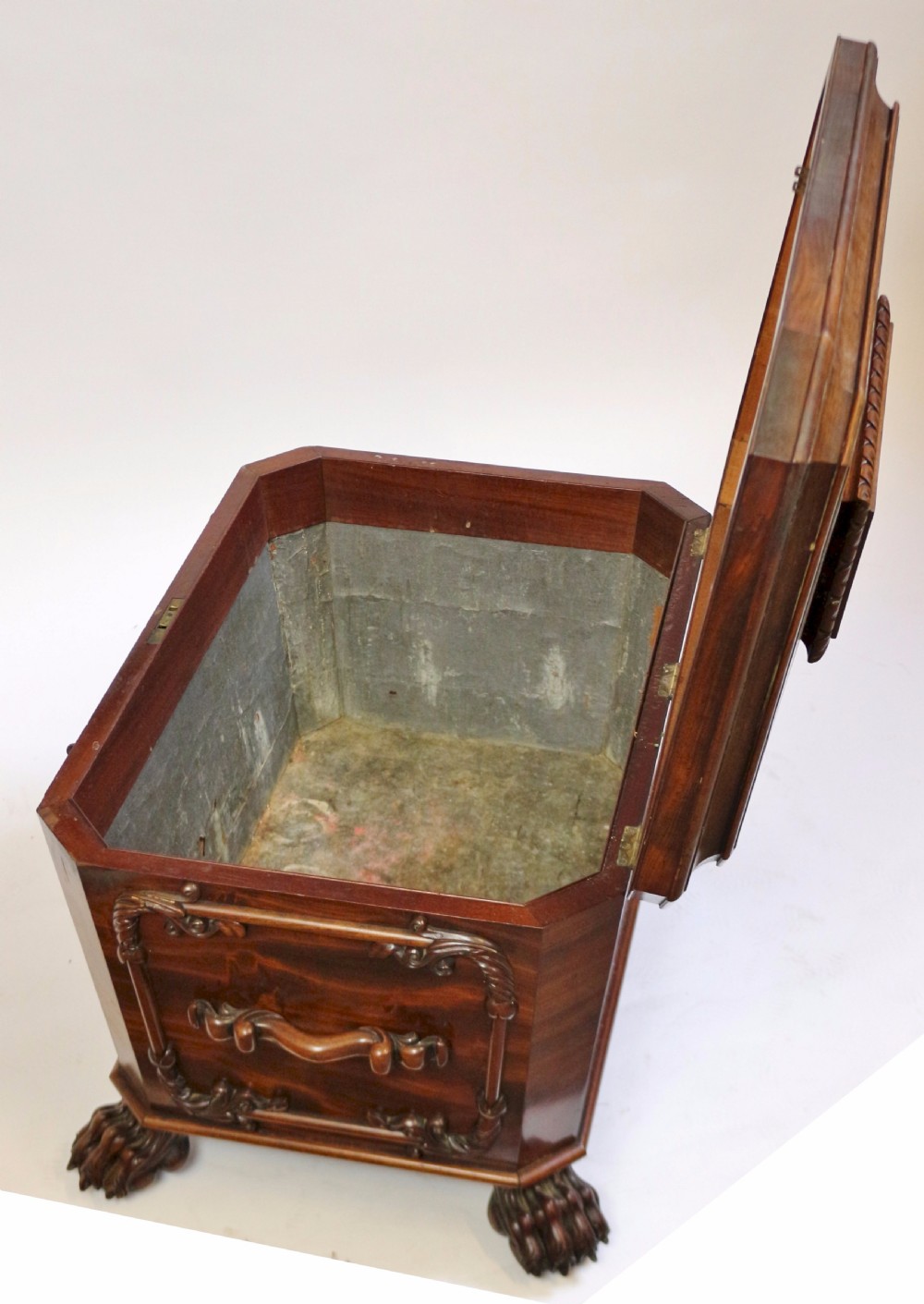 A Fine William 1V Mahogany Sarcophagus Wine Cooler with Carved Decoration View VIII