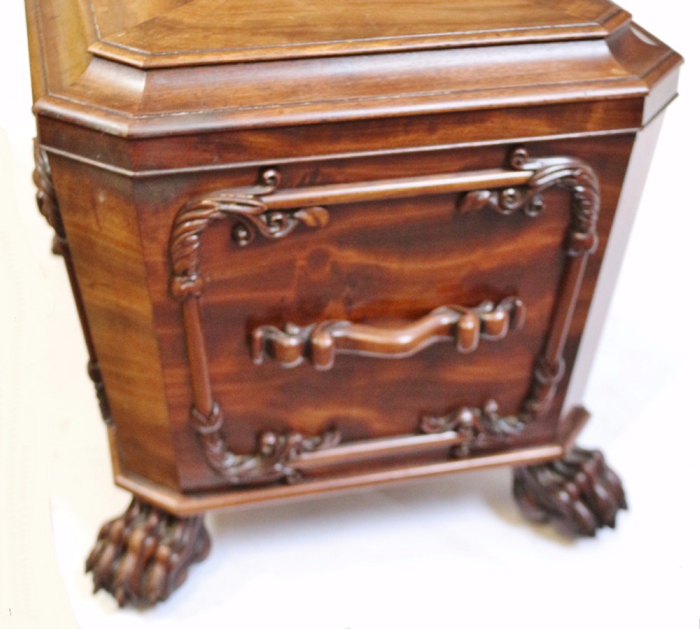A Fine William 1V Mahogany Sarcophagus Wine Cooler with Carved Decoration View XI