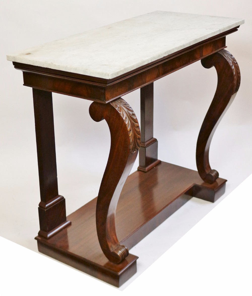 William 1V Mahogany Marble Top Scroll Leg Console Table. View IV