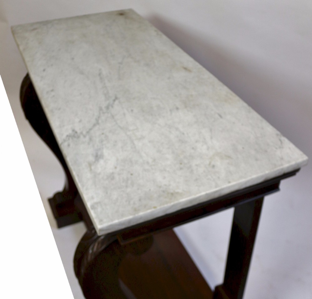 William 1V Mahogany Marble Top Scroll Leg Console Table. View VI