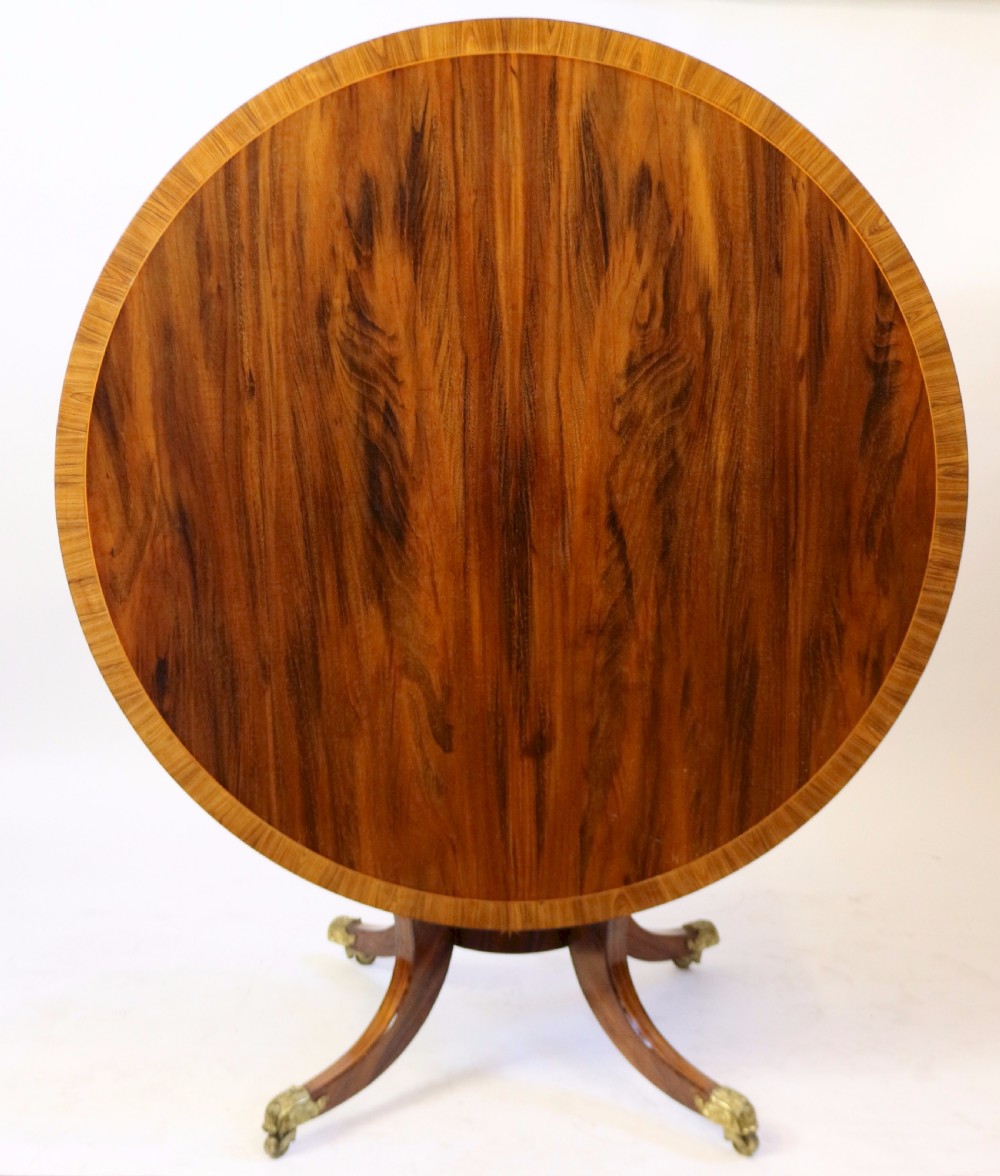 Regency Goncalo Alves Tilt Top Pedestal Round Centre Table View III