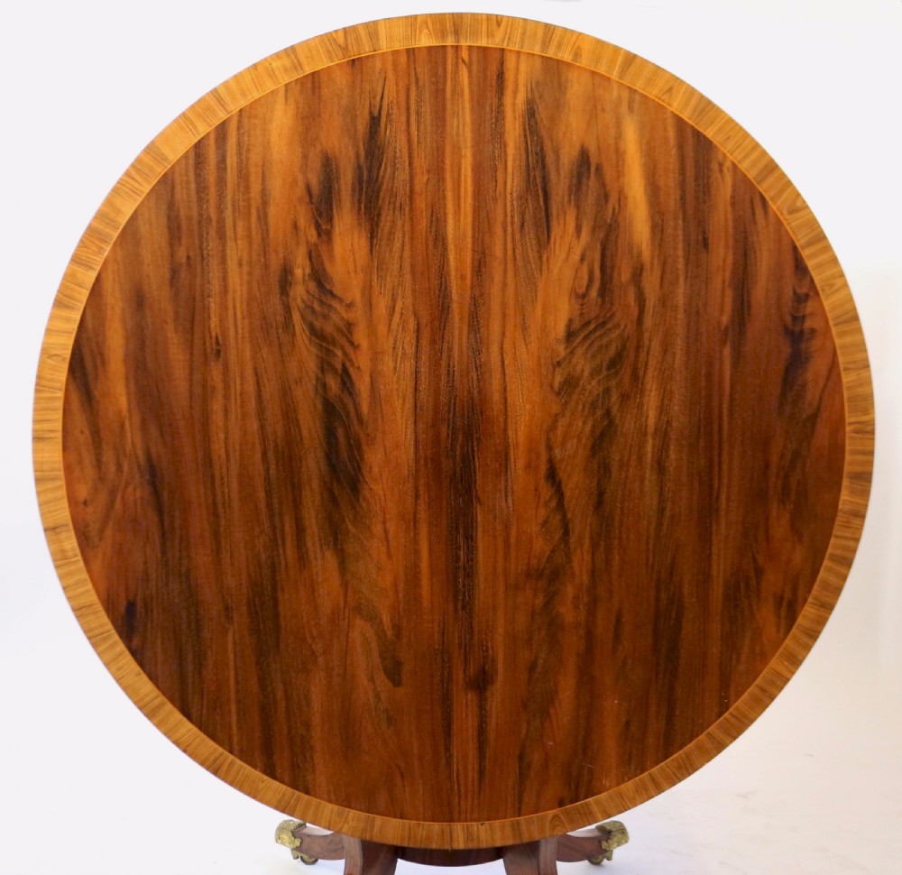 Regency Goncalo Alves Tilt Top Pedestal Round Centre Table View IV