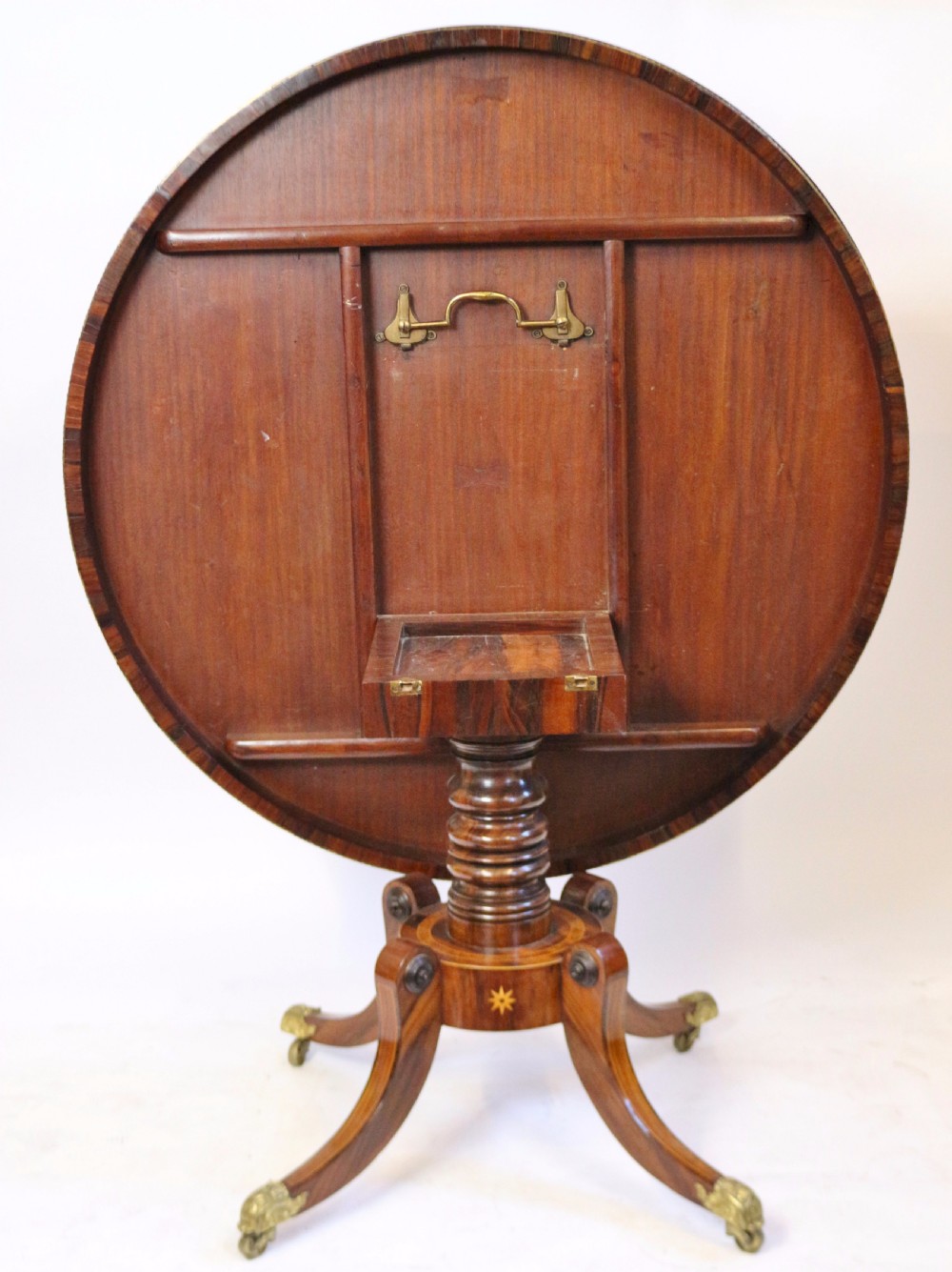 Regency Goncalo Alves Tilt Top Pedestal Round Centre Table View V