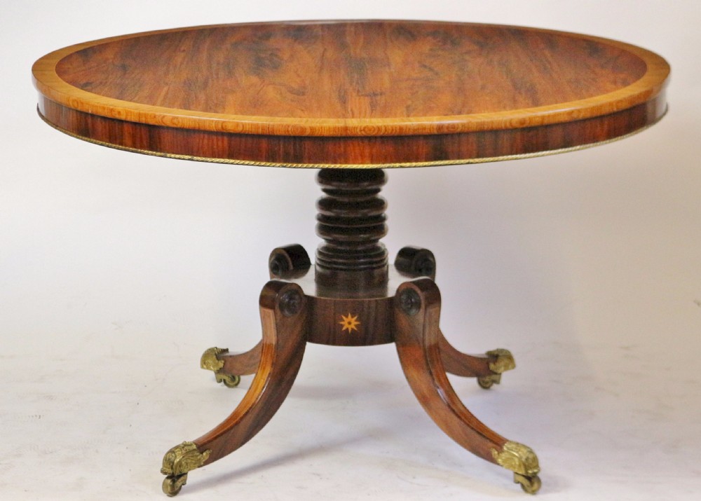 Regency Goncalo Alves Tilt Top Pedestal Round Centre Table View VII