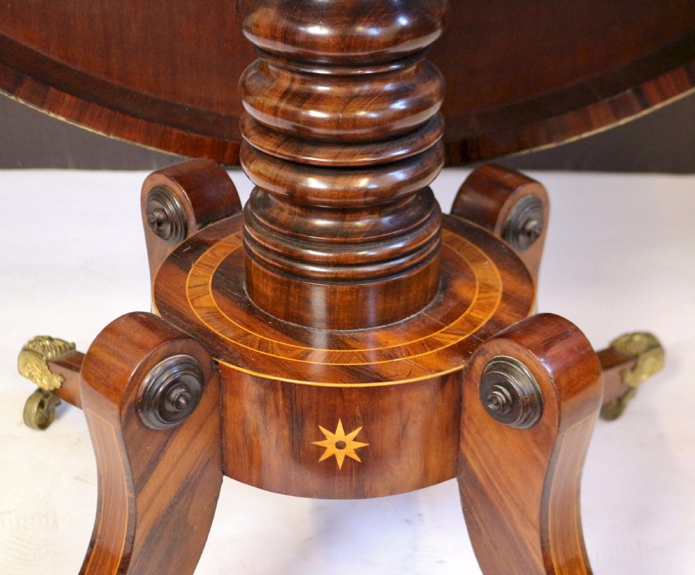 Regency Goncalo Alves Tilt Top Pedestal Round Centre Table View VIII