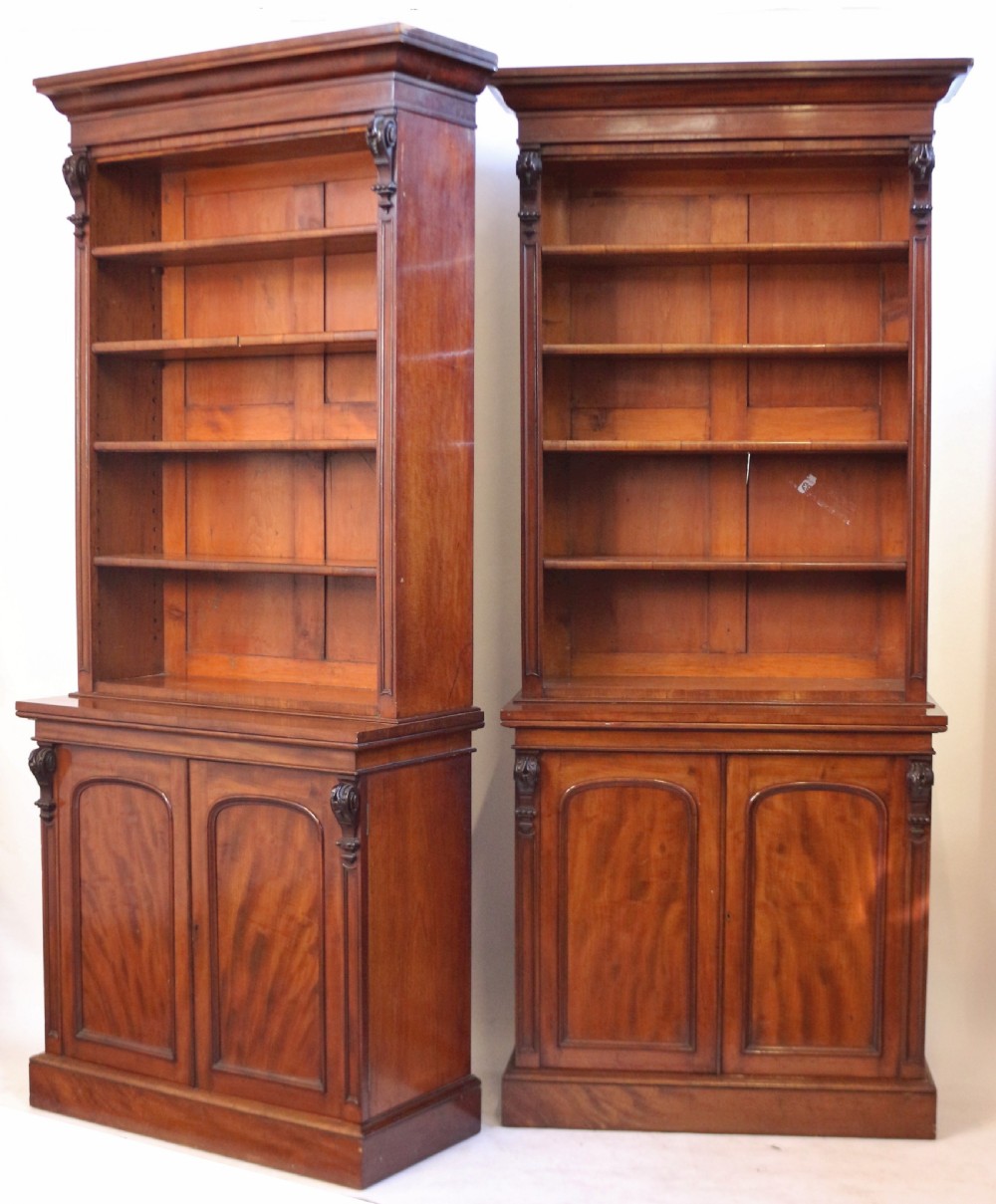 Victorian Mahogany Pair of Open Top Bookcases View III