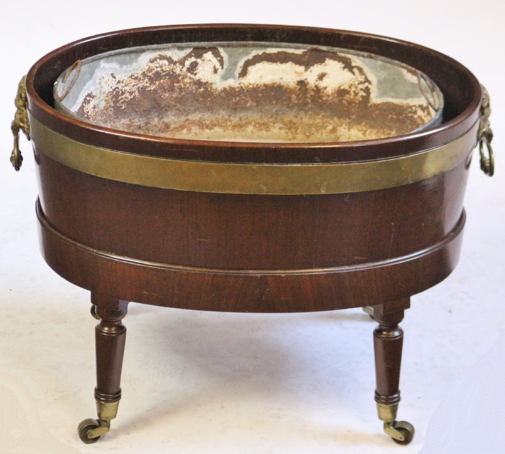 George 111 Mahogany Oval Wine Cooler on Turned Leg Stand