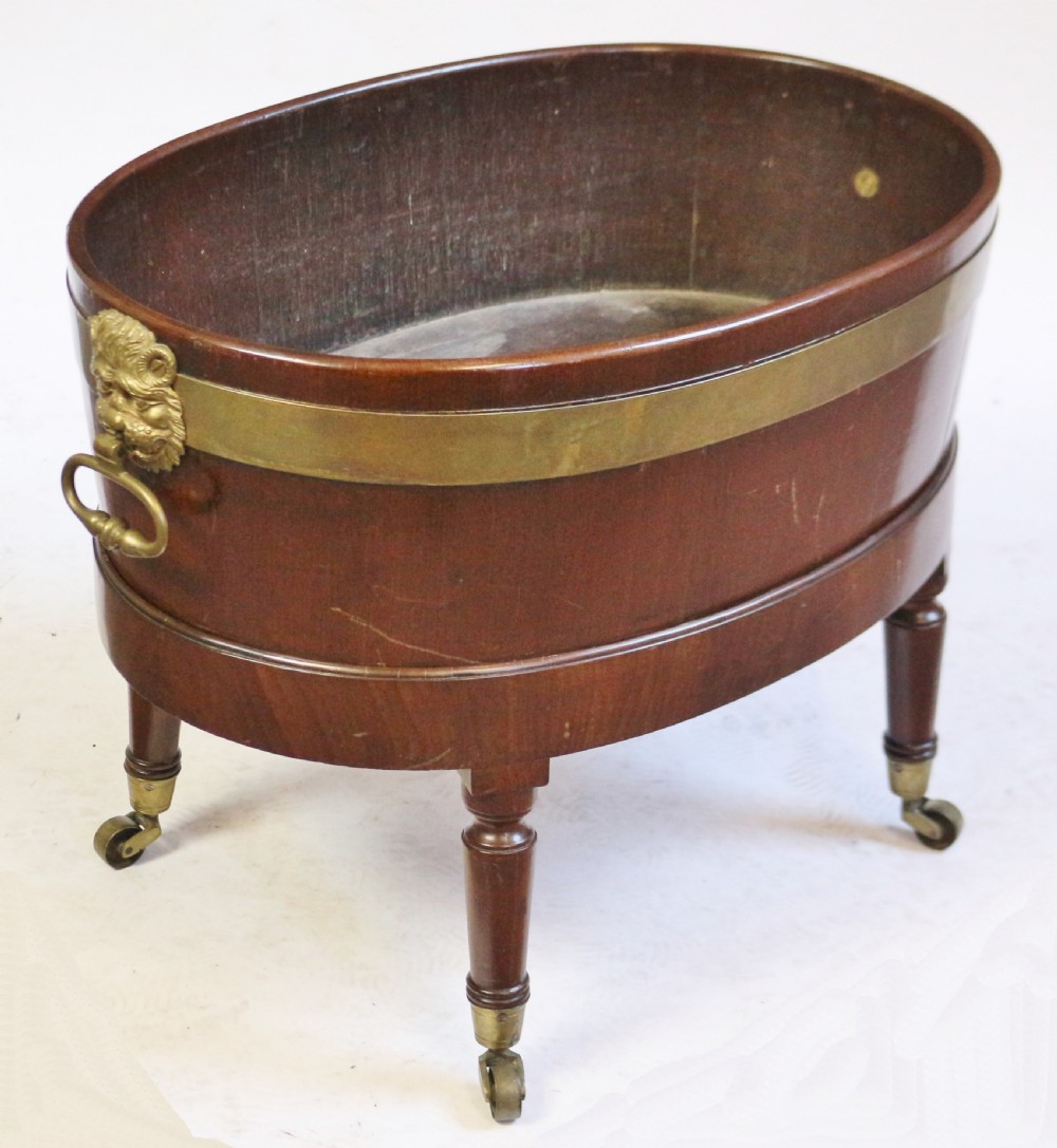 George 111 Mahogany Oval Wine Cooler on Turned Leg Stand View V