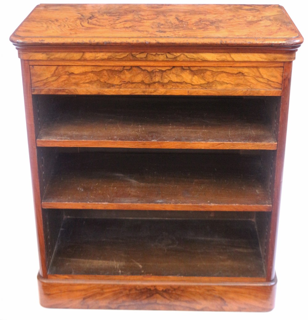 Victorian Figured Walnut Open Bookcase with Drawer