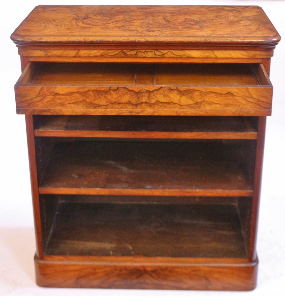 Victorian Figured Walnut Open Bookcase with Drawer View II