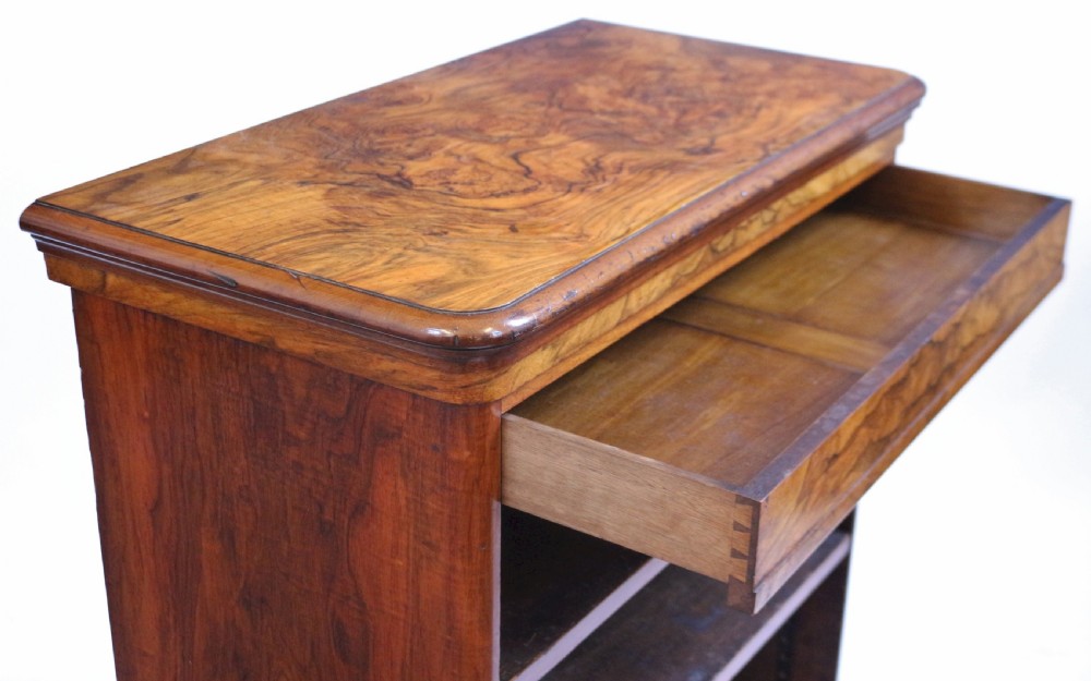 Victorian Figured Walnut Open Bookcase with Drawer View V