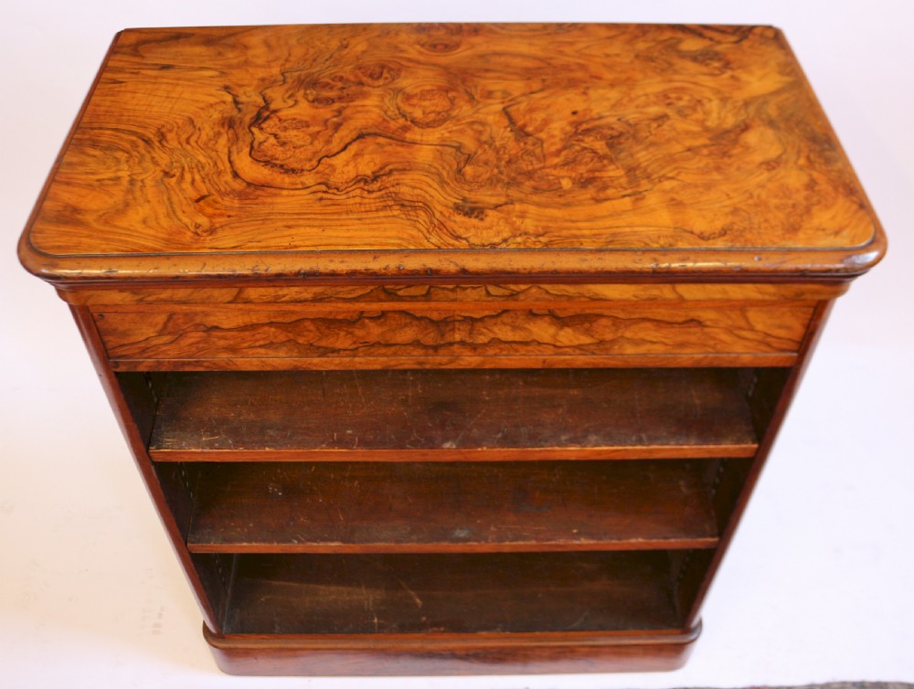 Victorian Figured Walnut Open Bookcase with Drawer View VI