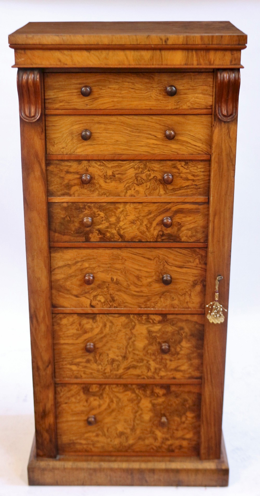 Victorian Figured Walnut Secretaire Wellington Chest