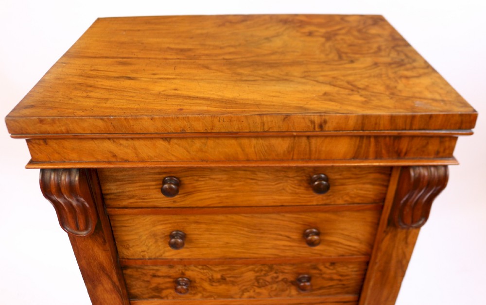Victorian Figured Walnut Secretaire Wellington Chest View VI