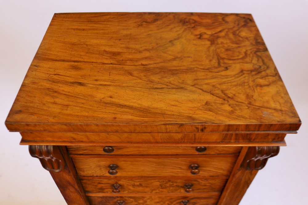 Victorian Figured Walnut Secretaire Wellington Chest View VII