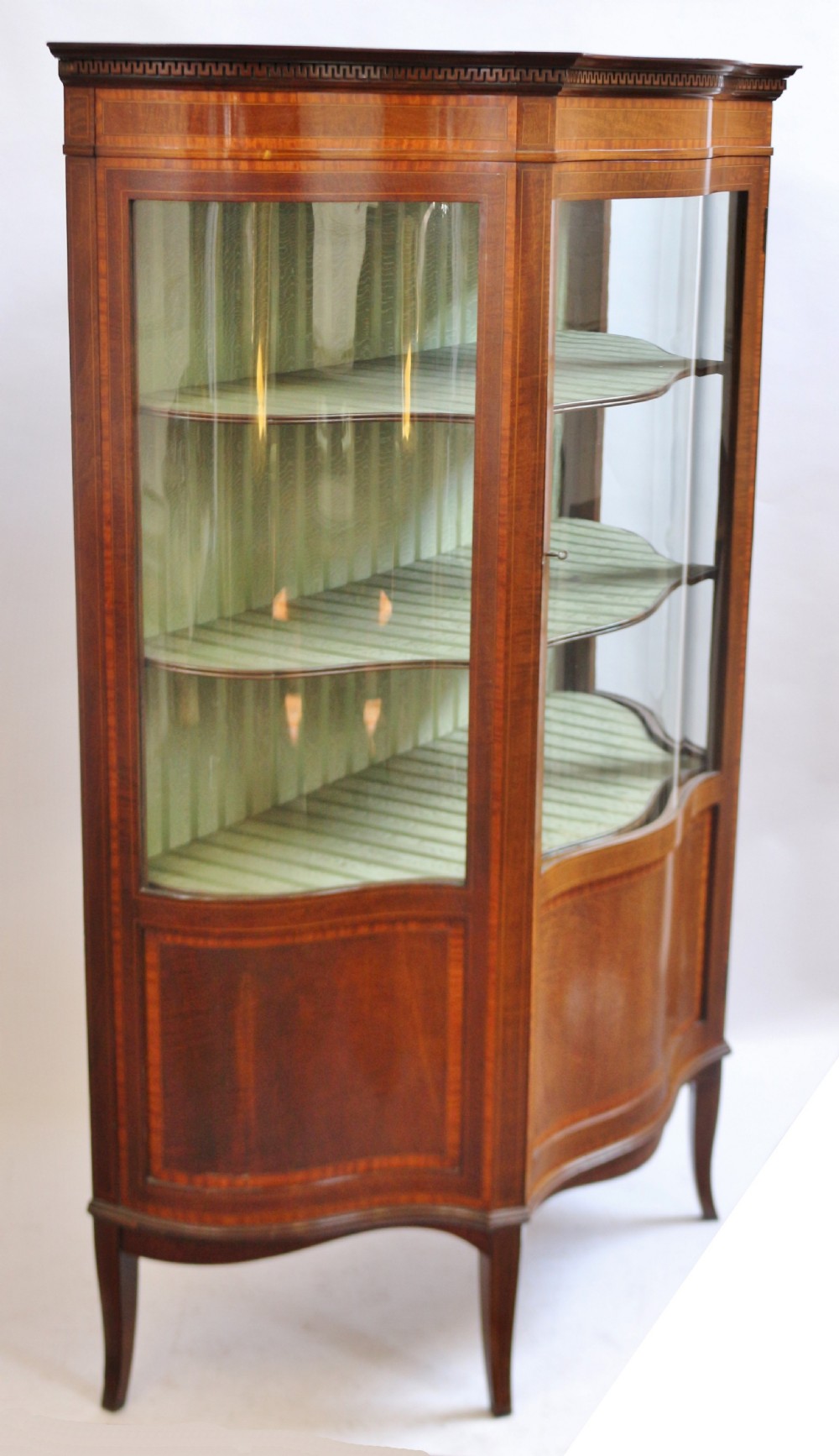 Edwardian Mahogany Serpentine Satinwood Banded Display Cabinet View III