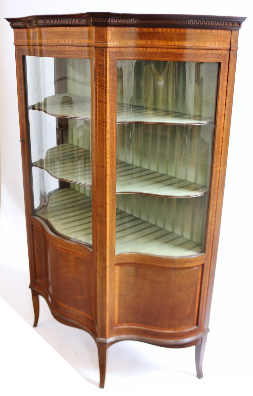 Edwardian Mahogany Serpentine Satinwood Banded Display Cabinet View IV
