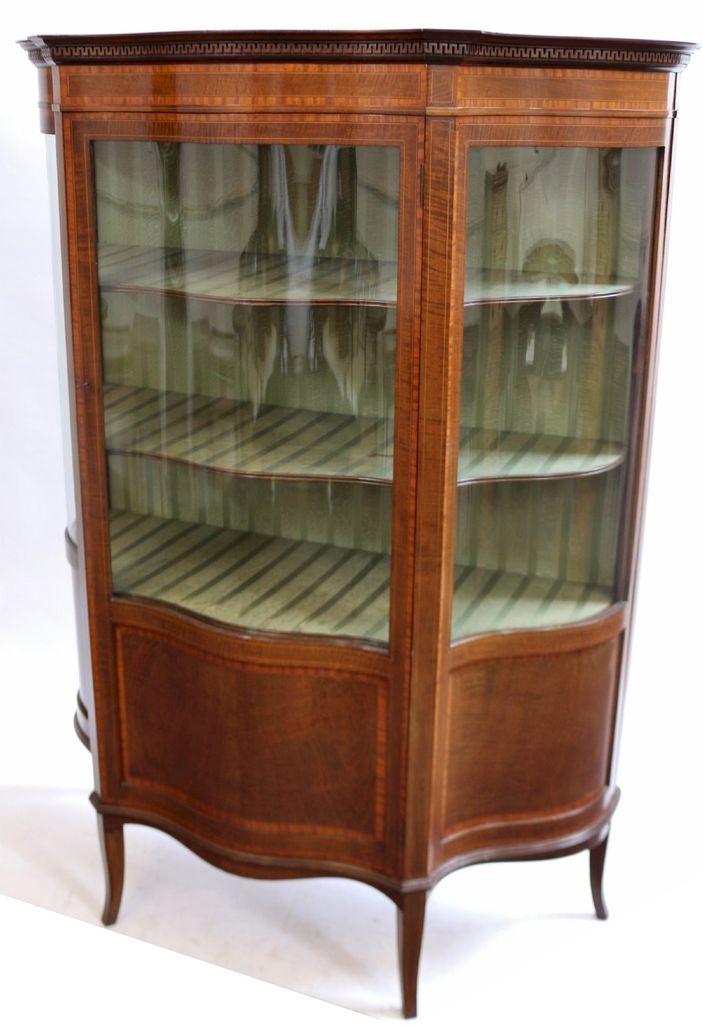 Edwardian Mahogany Serpentine Satinwood Banded Display Cabinet View V