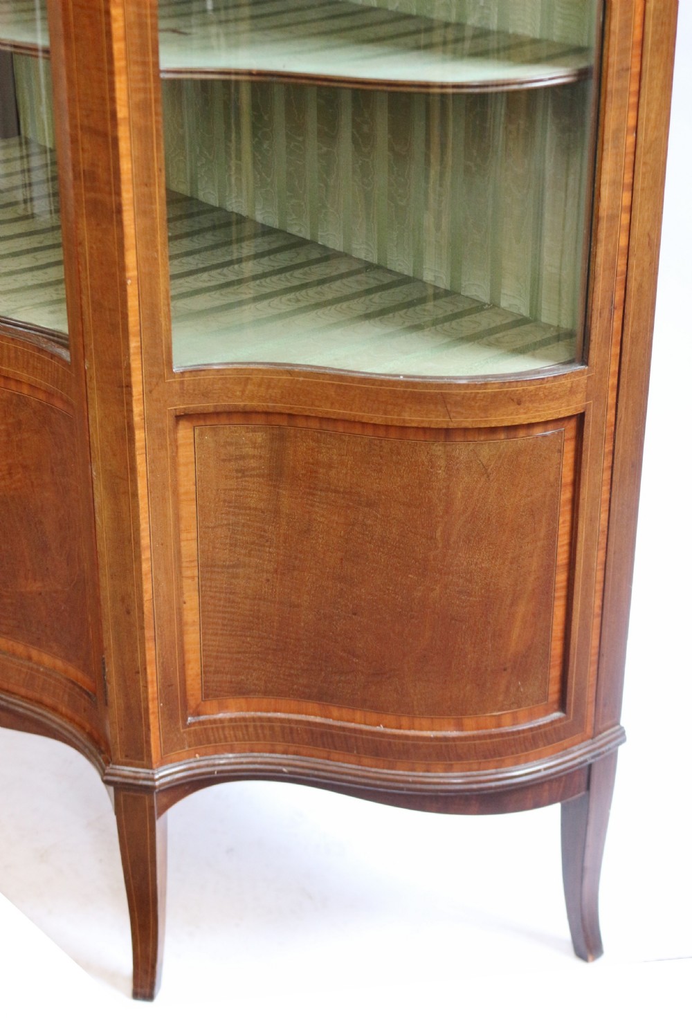 Edwardian Mahogany Serpentine Satinwood Banded Display Cabinet View X