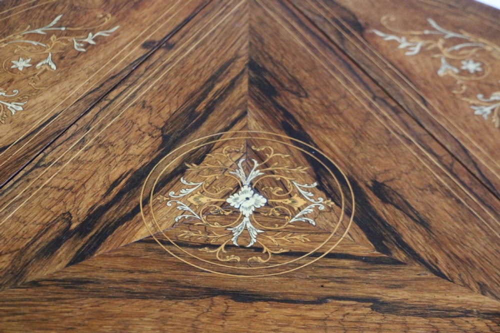 Late 19C Rosewood Inlaid Triangular Dropleaf Occasional Table View VIII