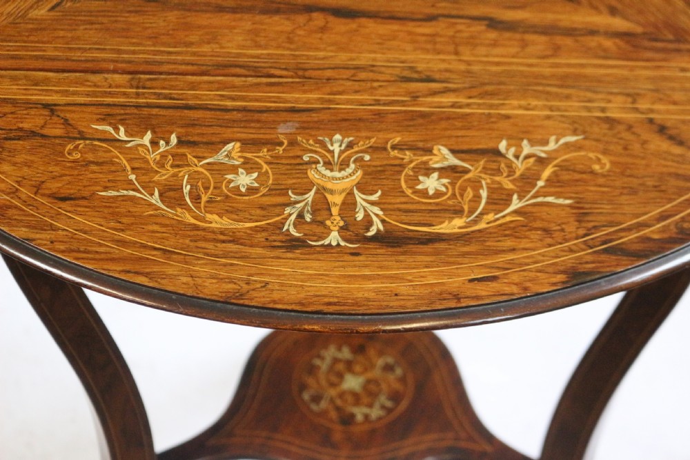Late 19C Rosewood Inlaid Triangular Dropleaf Occasional Table View IX