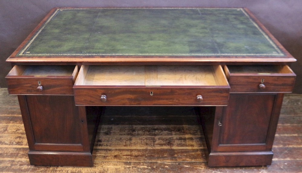 Early Victorian Mahogany 3 Part Partners Desk View IX