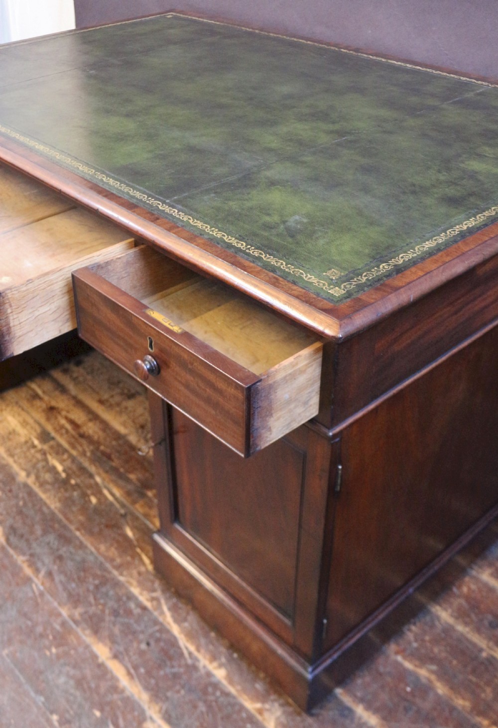 Early Victorian Mahogany 3 Part Partners Desk View XI