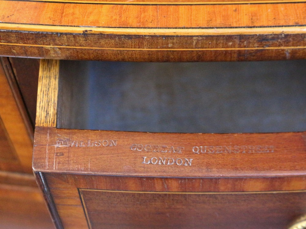 19C Mahogany Satinwood Banded 6 Drawer Serpentine Chest View VI