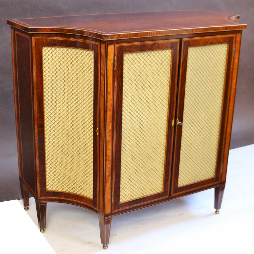 19C Partridgewood & Satinwood Inlaid Shaped 2 Door Side Cabinet View V