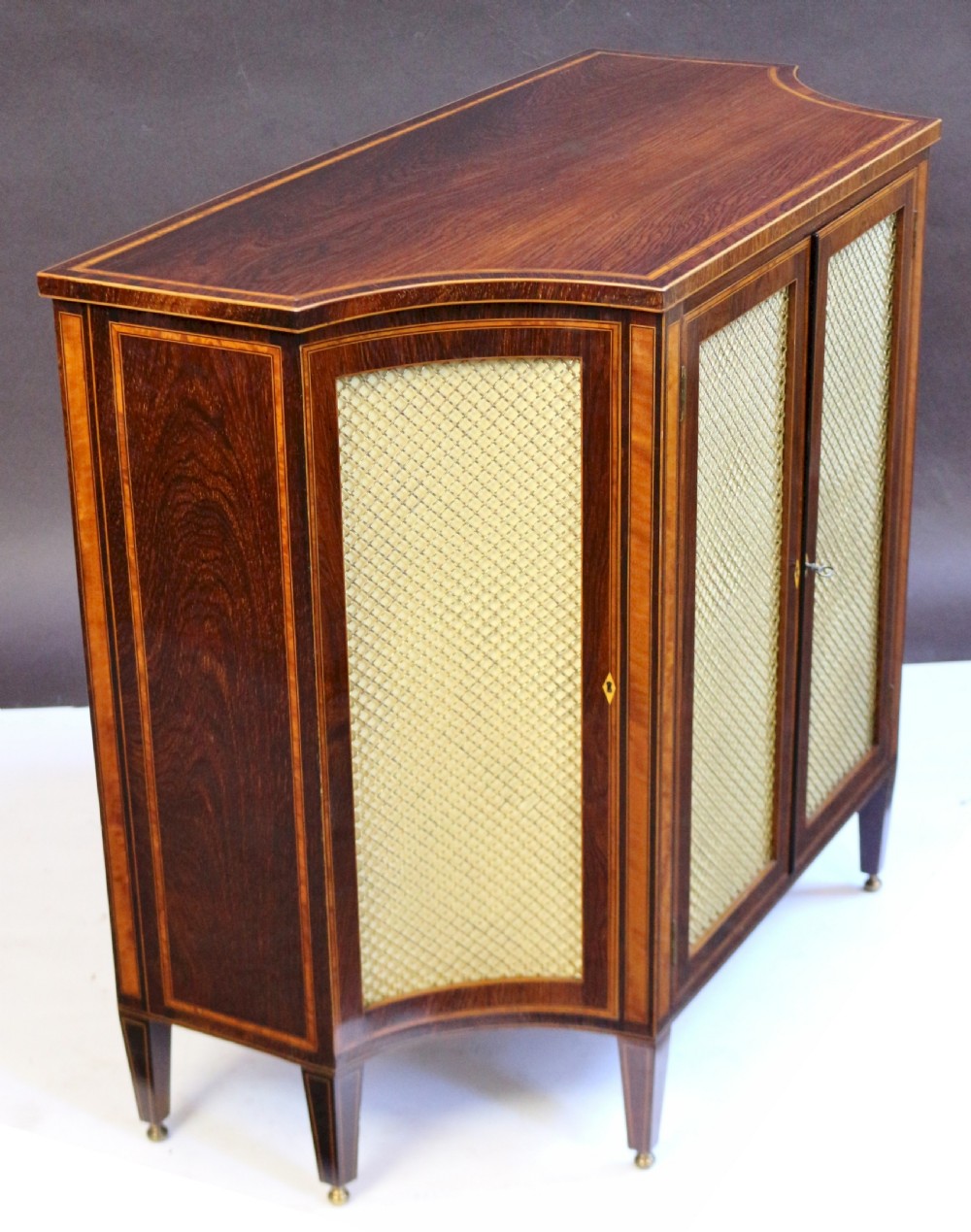19C Partridgewood & Satinwood Inlaid Shaped 2 Door Side Cabinet View VI