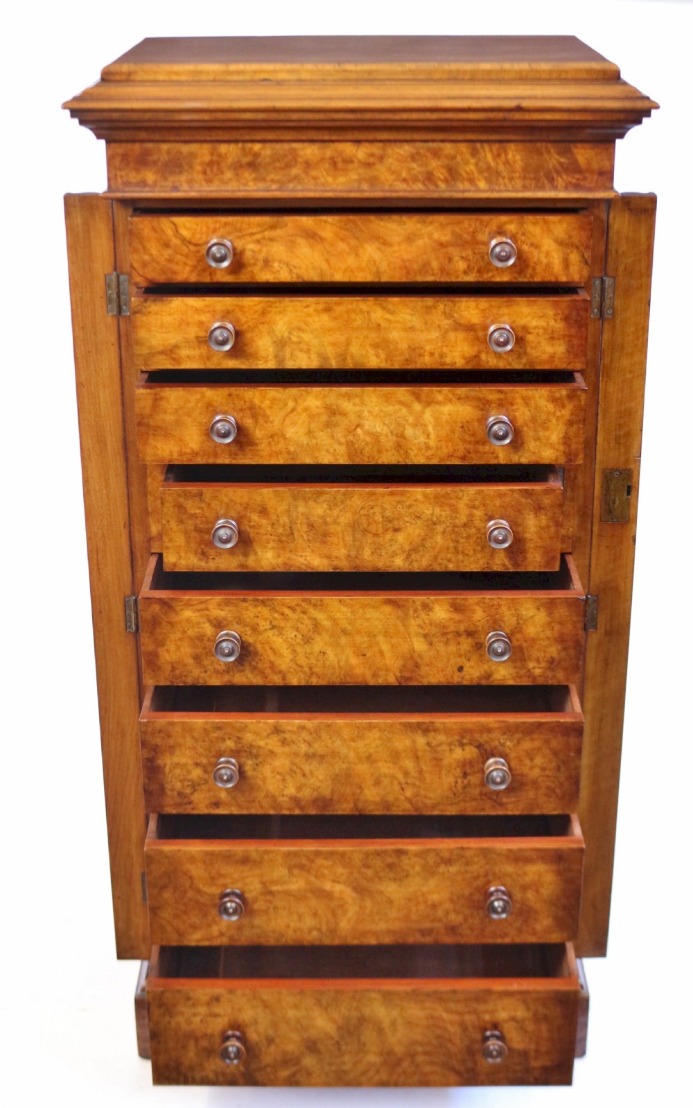 Fine Quality Victorian Figured Walnut 8 Drawer Wellington Chest View II
