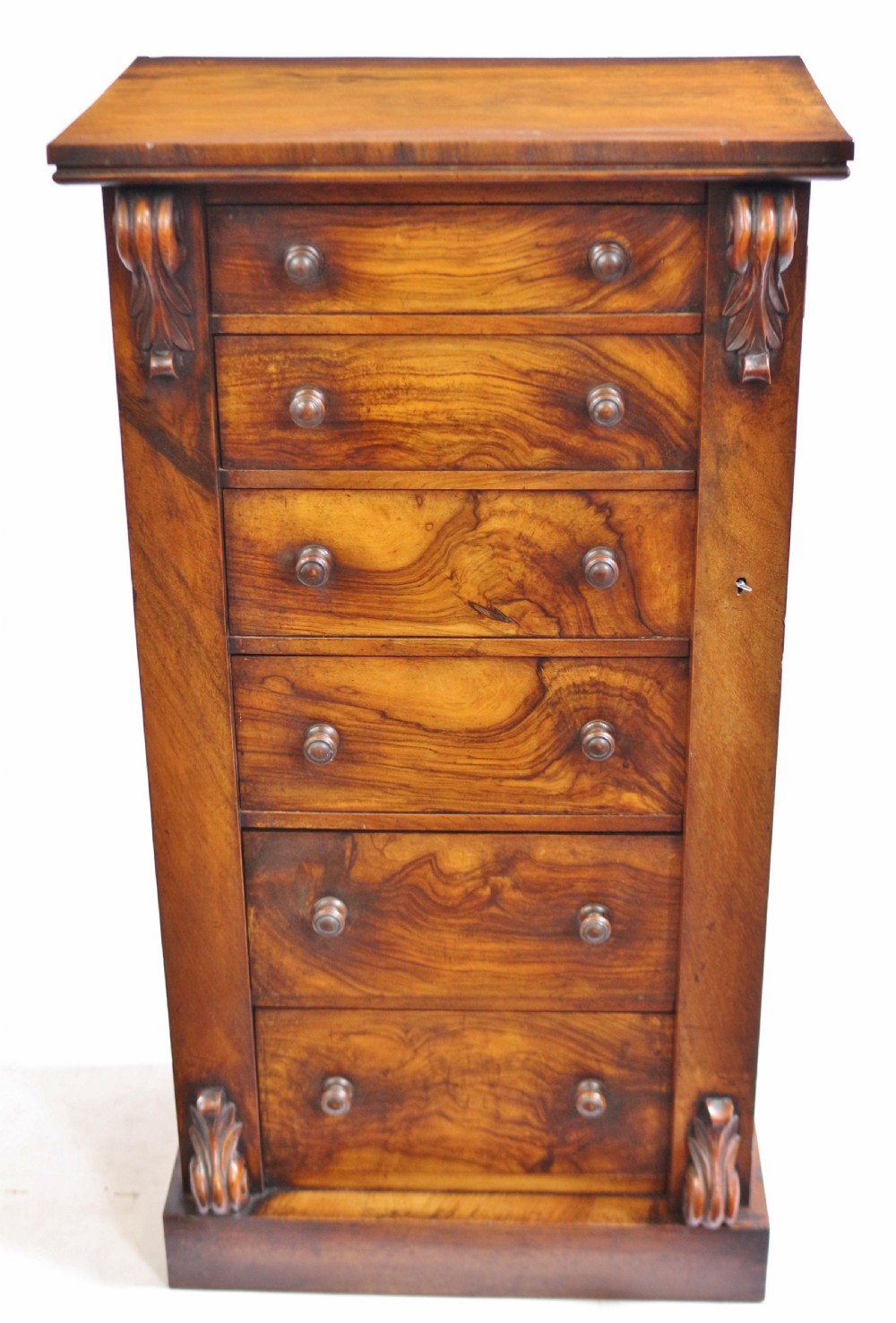 Victorian Figured Walnut 6 Drawer Wellington Chest