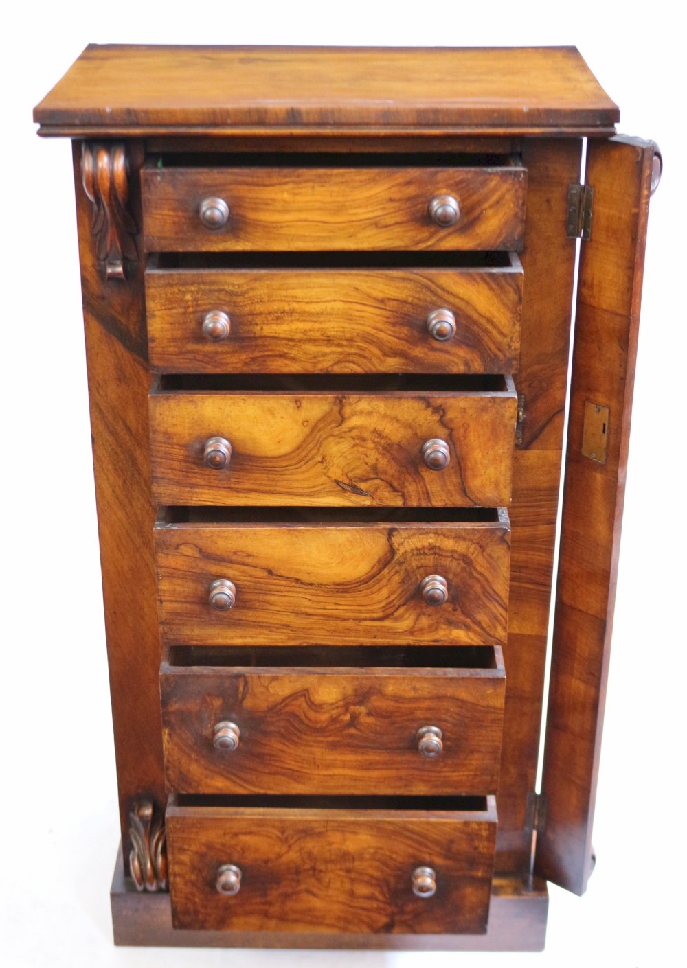 Victorian Figured Walnut 6 Drawer Wellington Chest View II