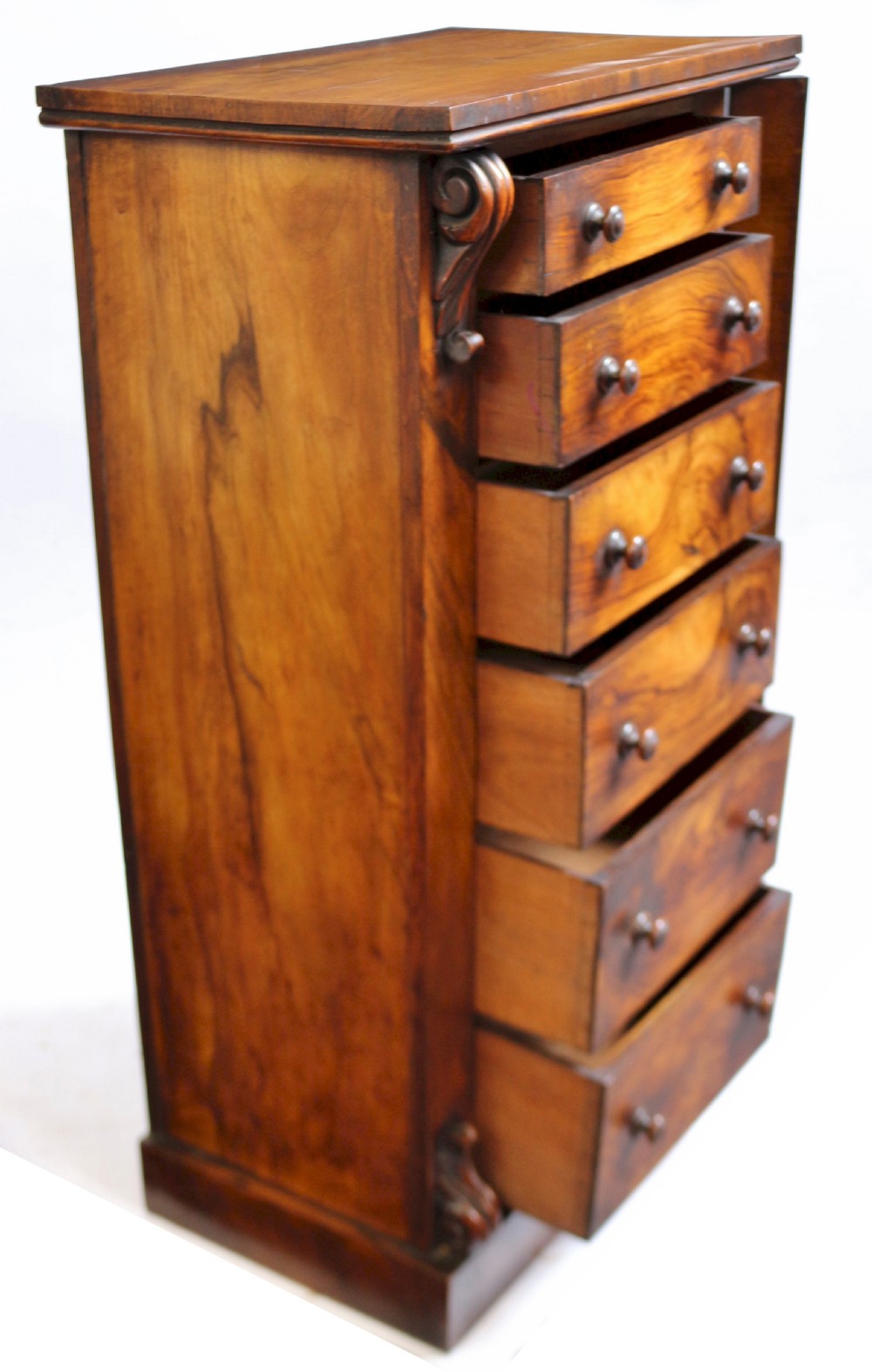 Victorian Figured Walnut 6 Drawer Wellington Chest View III