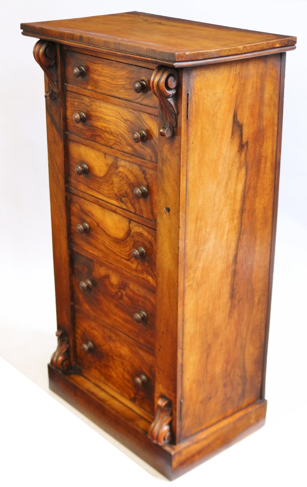 Victorian Figured Walnut 6 Drawer Wellington Chest View IV