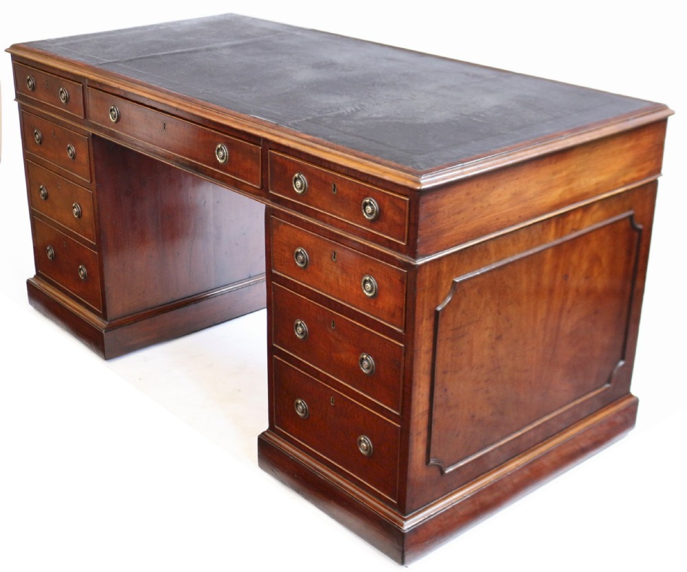 George 111 Mahogany 3 Part 9 Drawer Pedestal Kneehole Desk View VI