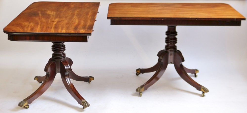 A Fine Regency Mahogany 2 Pillar Dining Table with Extra Leaf View IV
