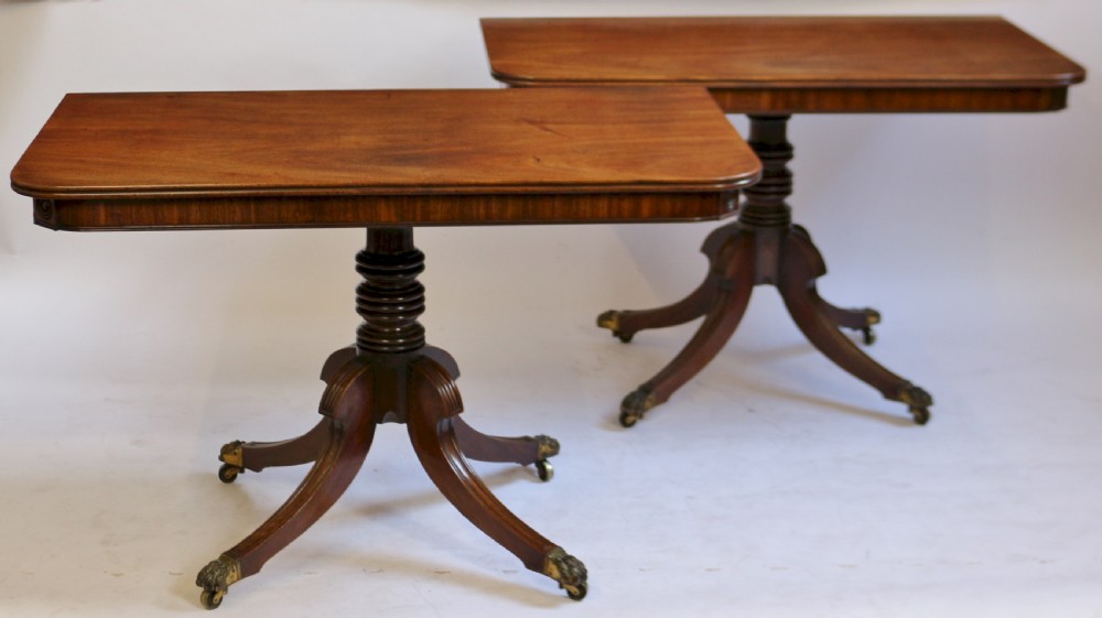 A Fine Regency Mahogany 2 Pillar Dining Table with Extra Leaf View V