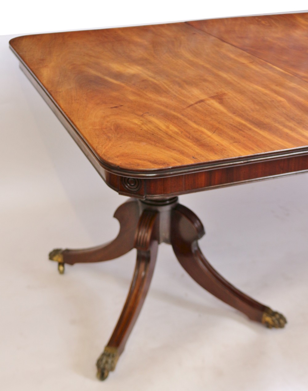 A Fine Regency Mahogany 2 Pillar Dining Table with Extra Leaf View XI