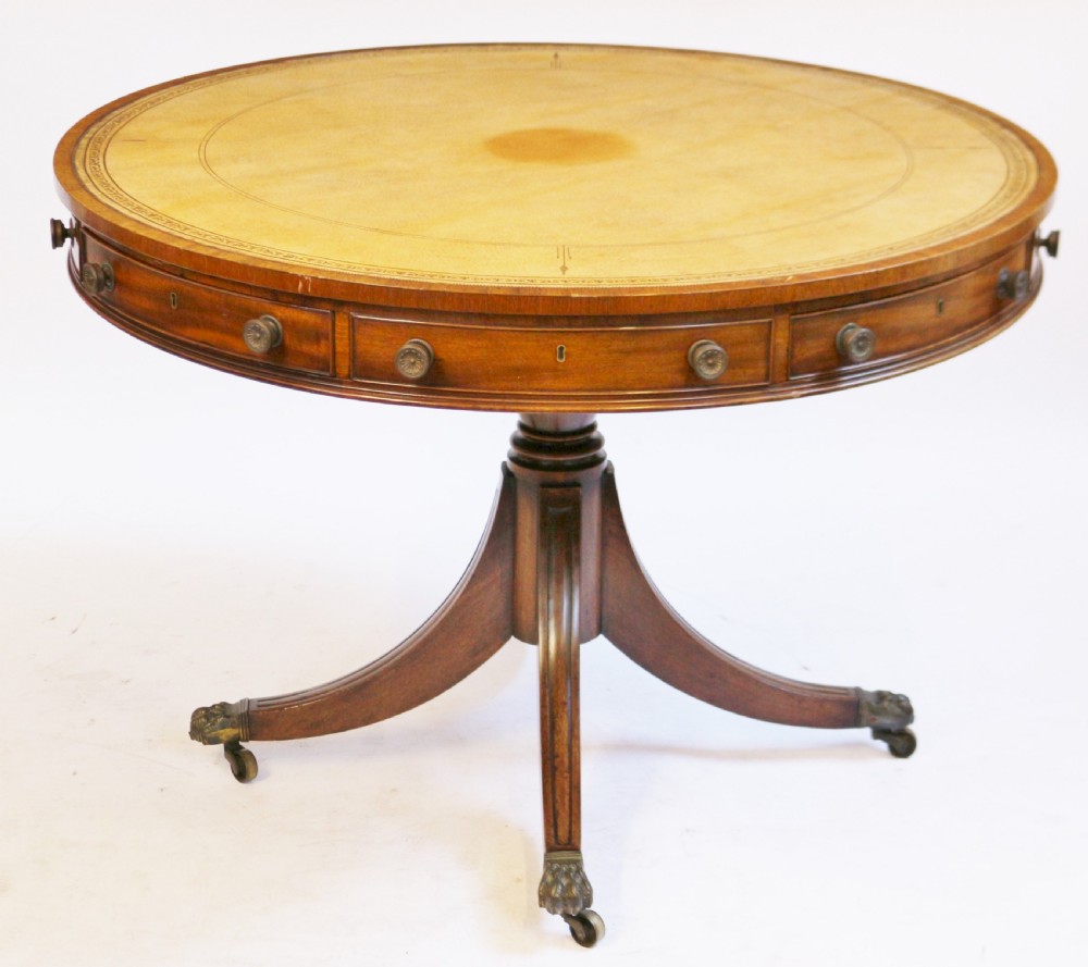 19C Mahogany 4 Drawer Circular Pedestal Drum Table