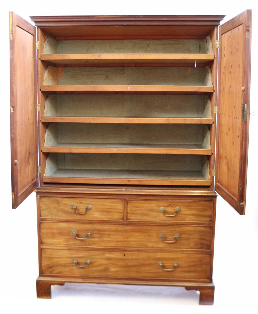 Fine George 111 Mahogany Linen Press with Sliding Trays View II