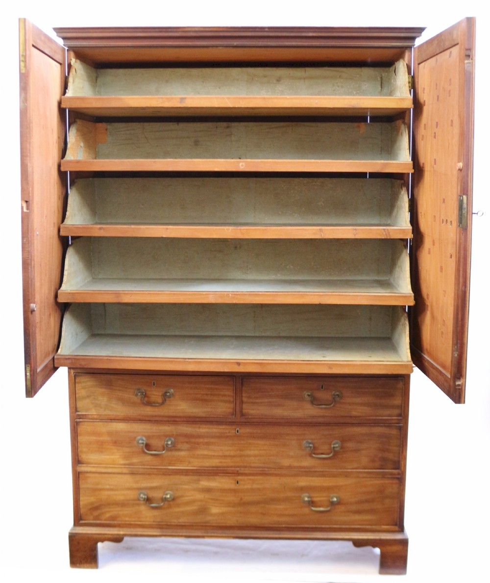 Fine George 111 Mahogany Linen Press with Sliding Trays View III