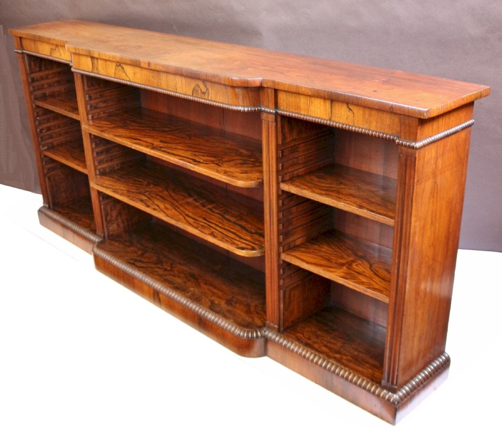Regency Rosewood Dwarf Breakfront Open Bookcase View II