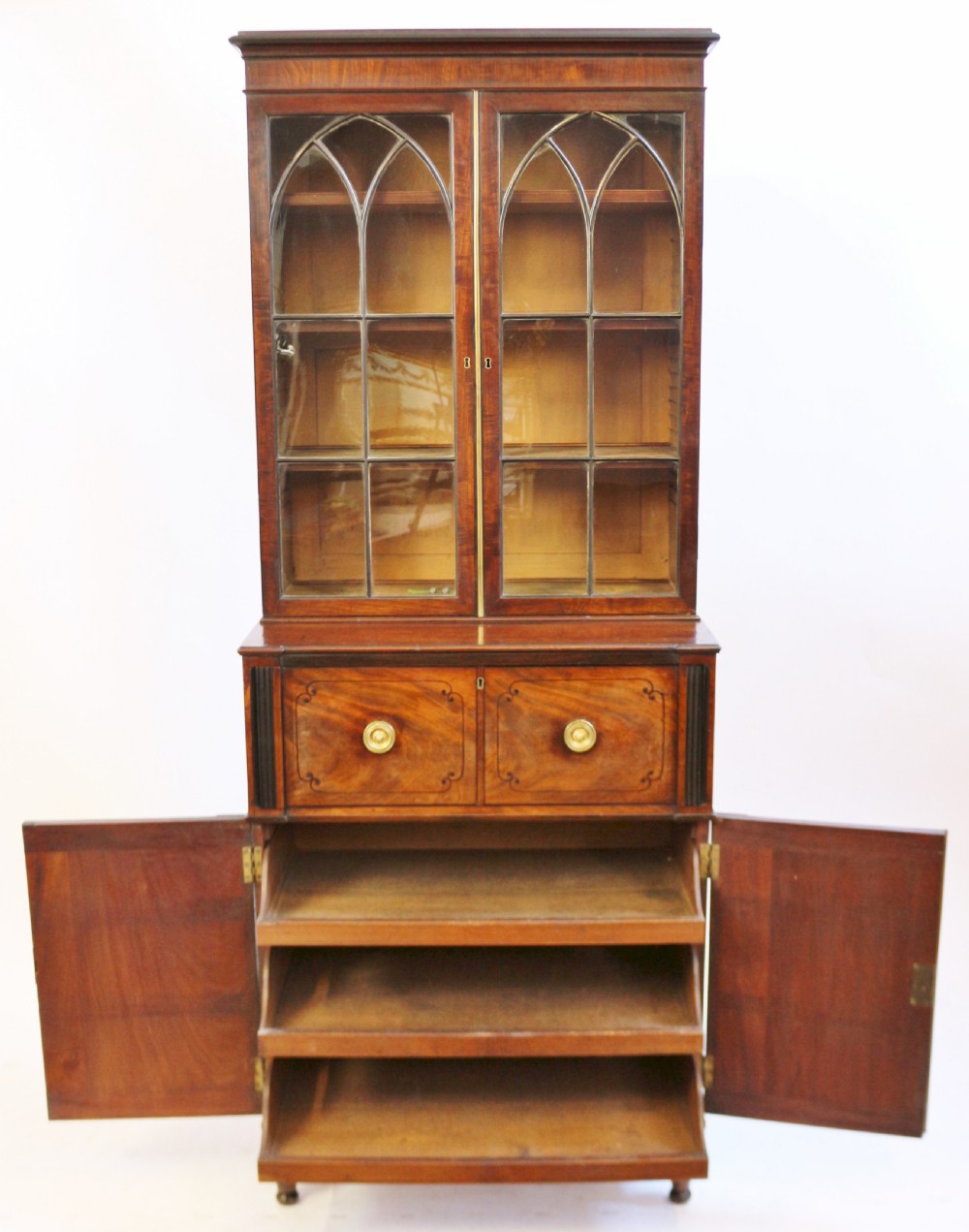 Fine Regency Mahogany Ebony Inlaid Small Secretaire Bookcase View III