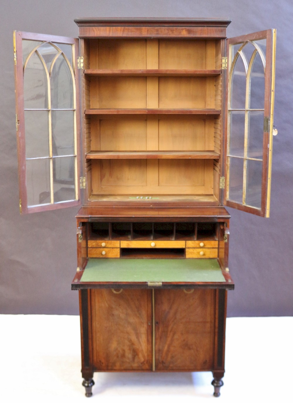 Fine Regency Mahogany Ebony Inlaid Small Secretaire Bookcase View VIII