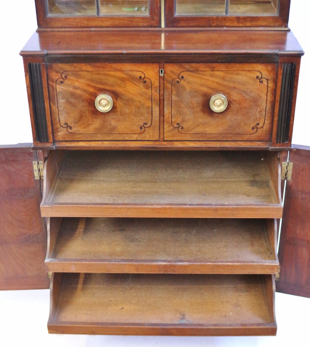 Fine Regency Mahogany Ebony Inlaid Small Secretaire Bookcase View IX