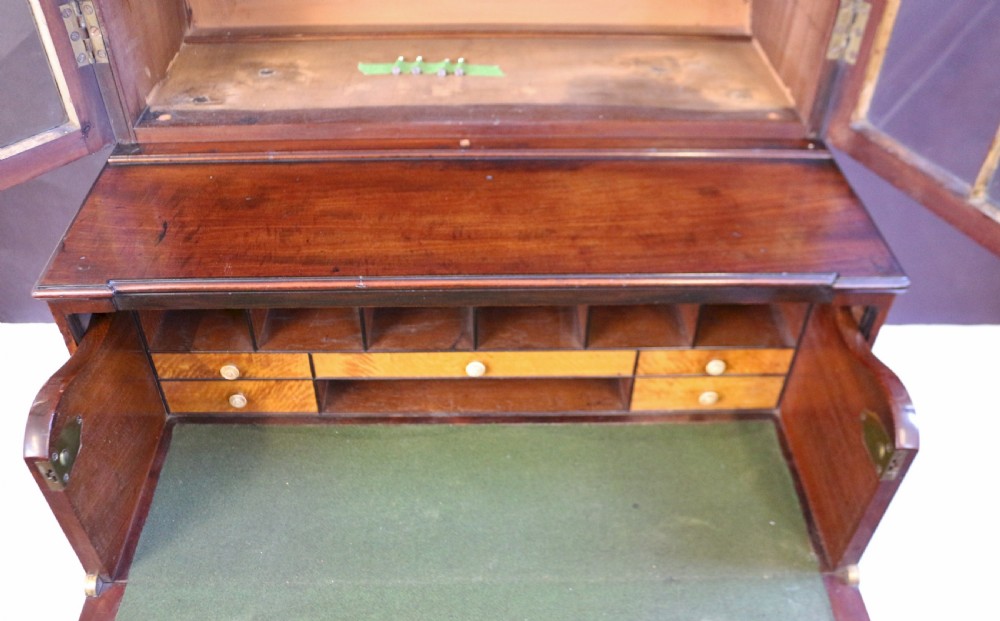Fine Regency Mahogany Ebony Inlaid Small Secretaire Bookcase View X